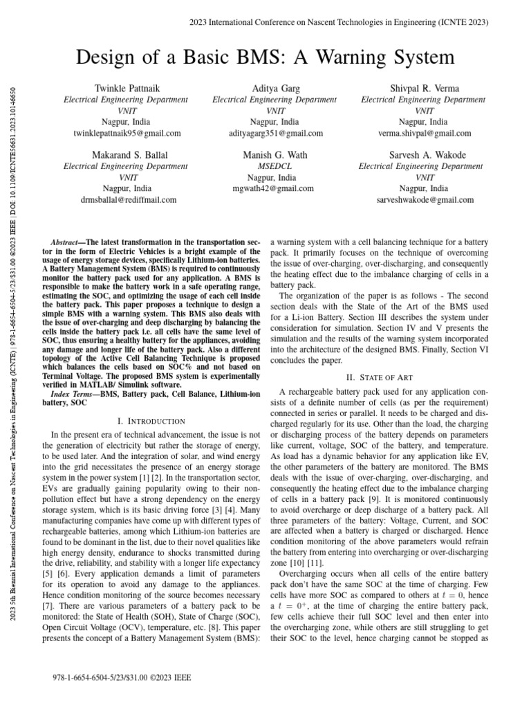 Design of A Basic BMS A Warning System | PDF | Lithium Ion Battery ...