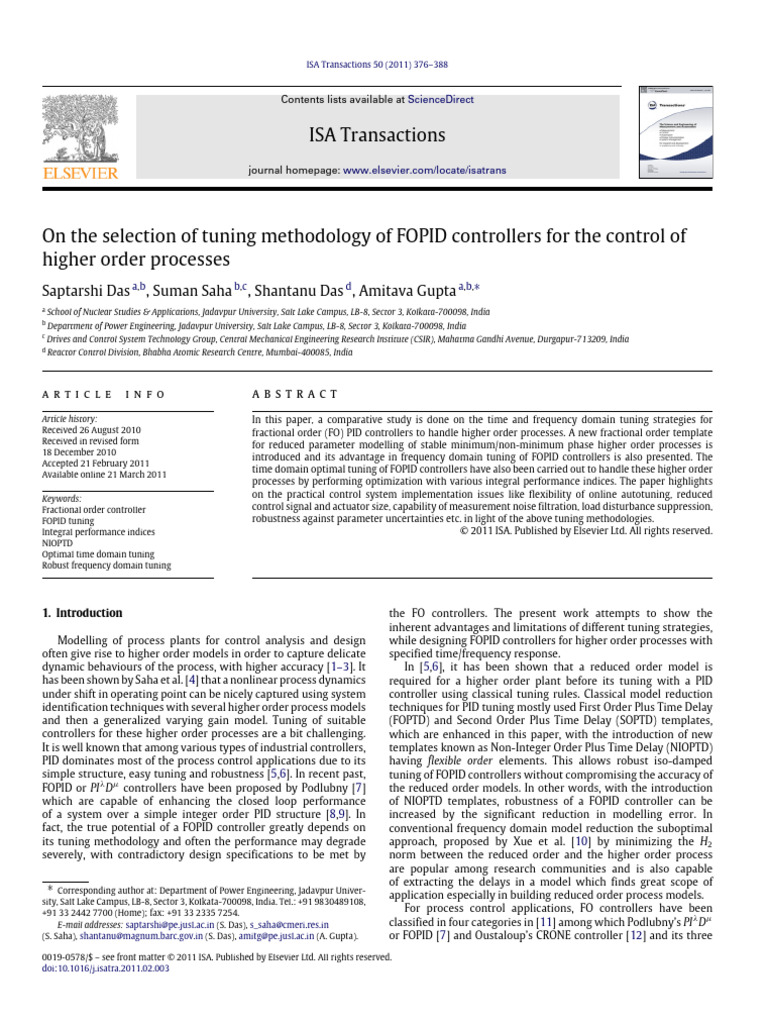 FOPID Controller Tuning for Higher Order Processes | PDF | Control ...