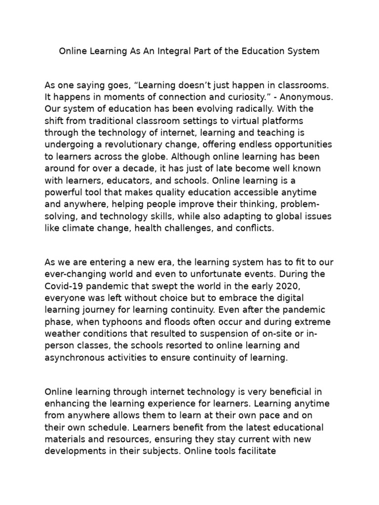 Online Learning As An Integral Part of The Education System | PDF ...