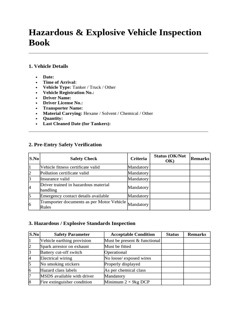 Hazardous Vehicle Inspection Checklist | PDF | Vehicles | Transport