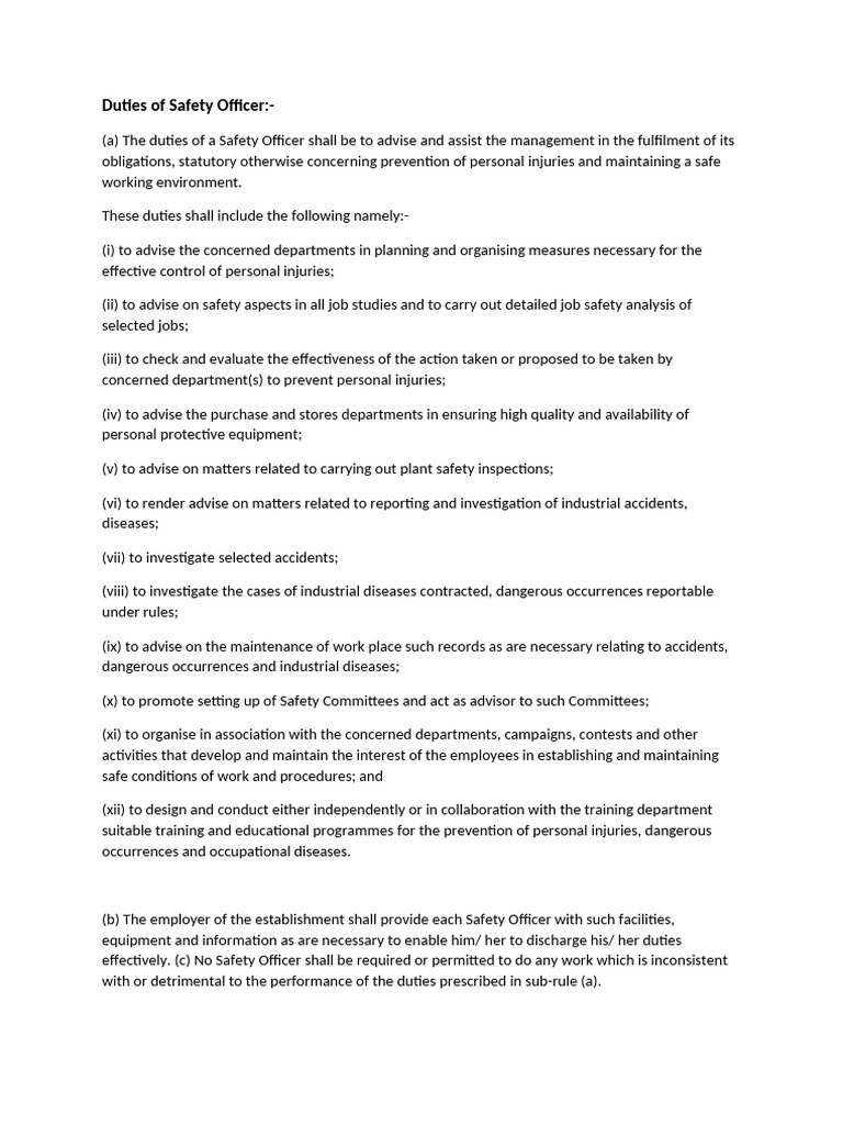 Safety Officer Duties and Responsibilities | PDF
