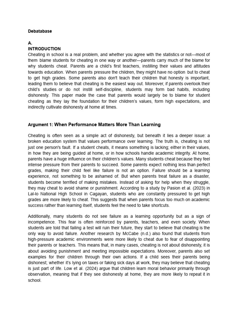 Debatabase #2 | PDF | Self Esteem | Academic Dishonesty