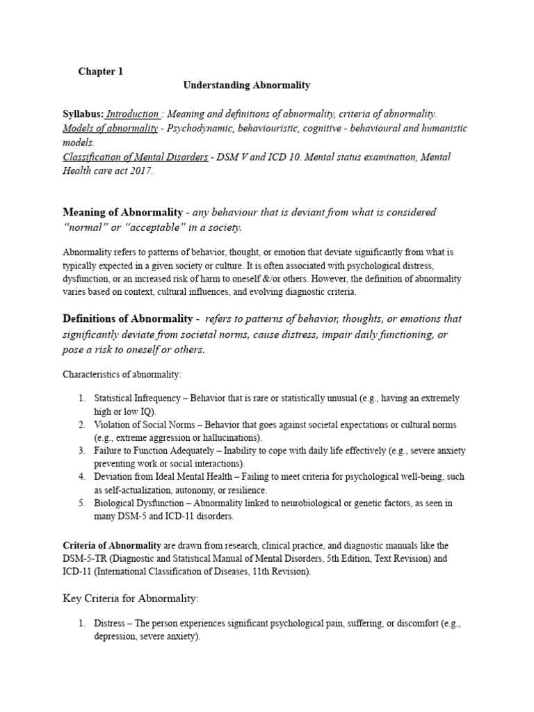 Understanding Abnormality in Psychology | PDF | Mental Disorder | Dsm 5