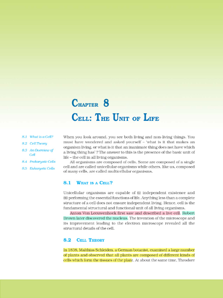 Cell The Unit of Life | PDF