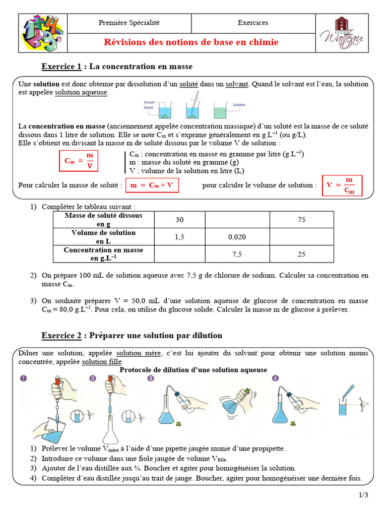 Concentration en masse et dilution en chimie | PDF | Atomes | Noyau ...