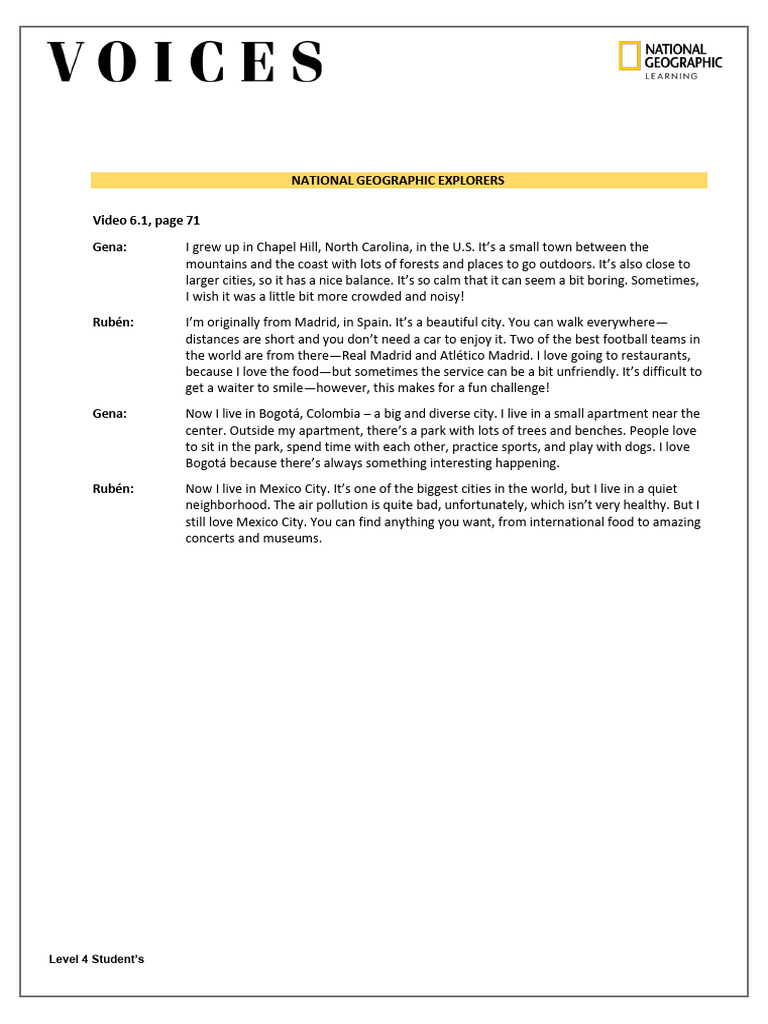 National Geographic Explorers: Unit 6 Script | PDF
