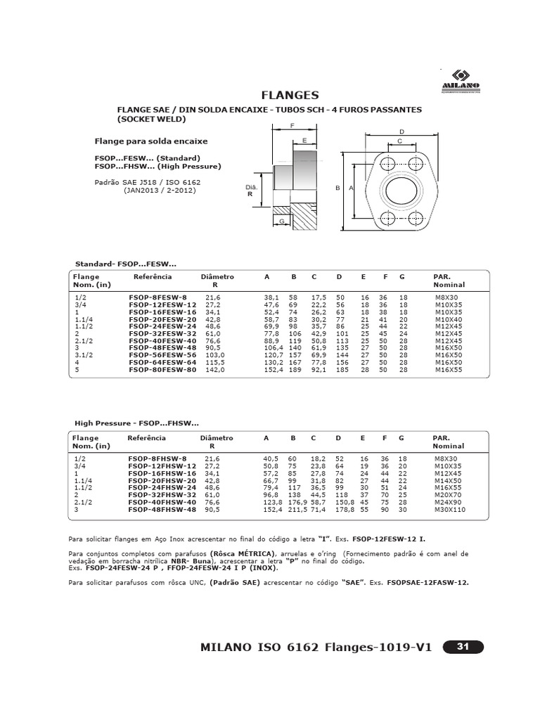Flanges ISO 6162: Tipos e Especificações | PDF