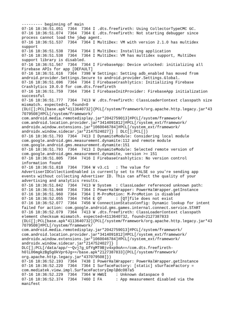 Free Fire App Initialization Logs | PDF | Software | Computing Platforms