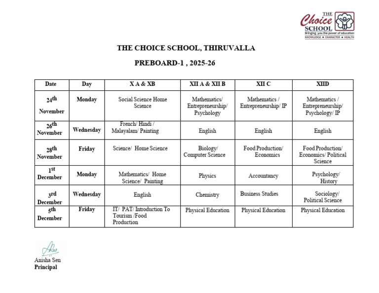 Preboard Exam Schedule 2025-26 | PDF