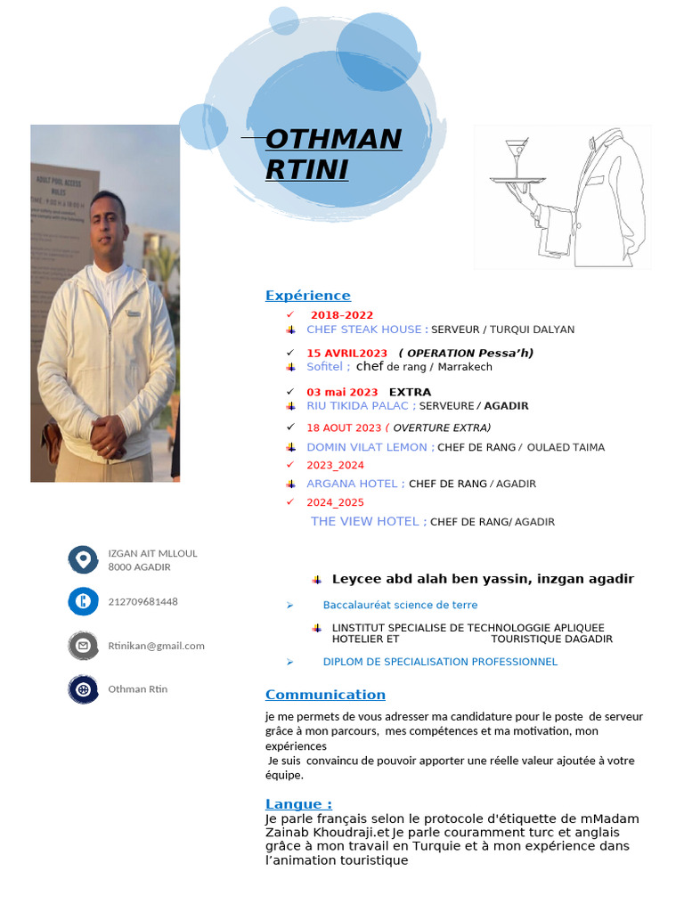 Candidature Serveur - Othman Rtin | PDF
