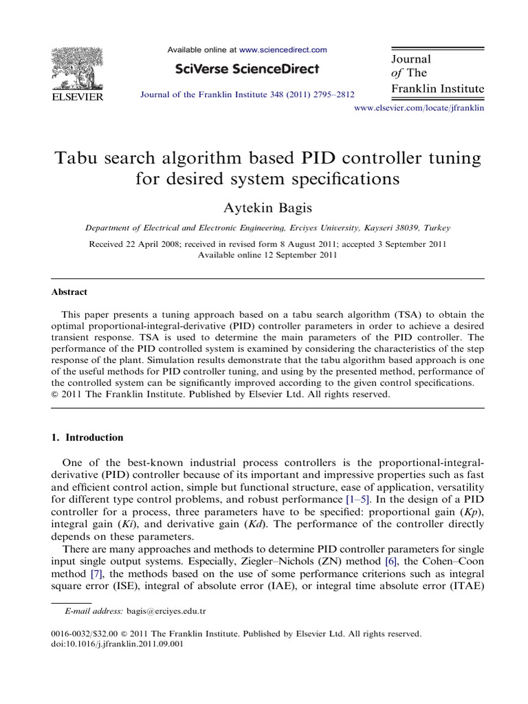 Tabu Search Algorithm Based PID Controller Tuningfor Desired System ...
