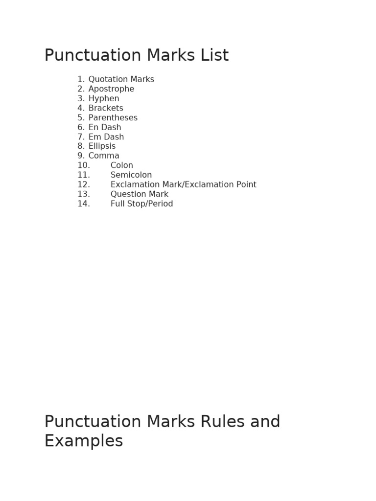 List Of Punctuation Marks With Rules And Examples Punctuation Marks:
