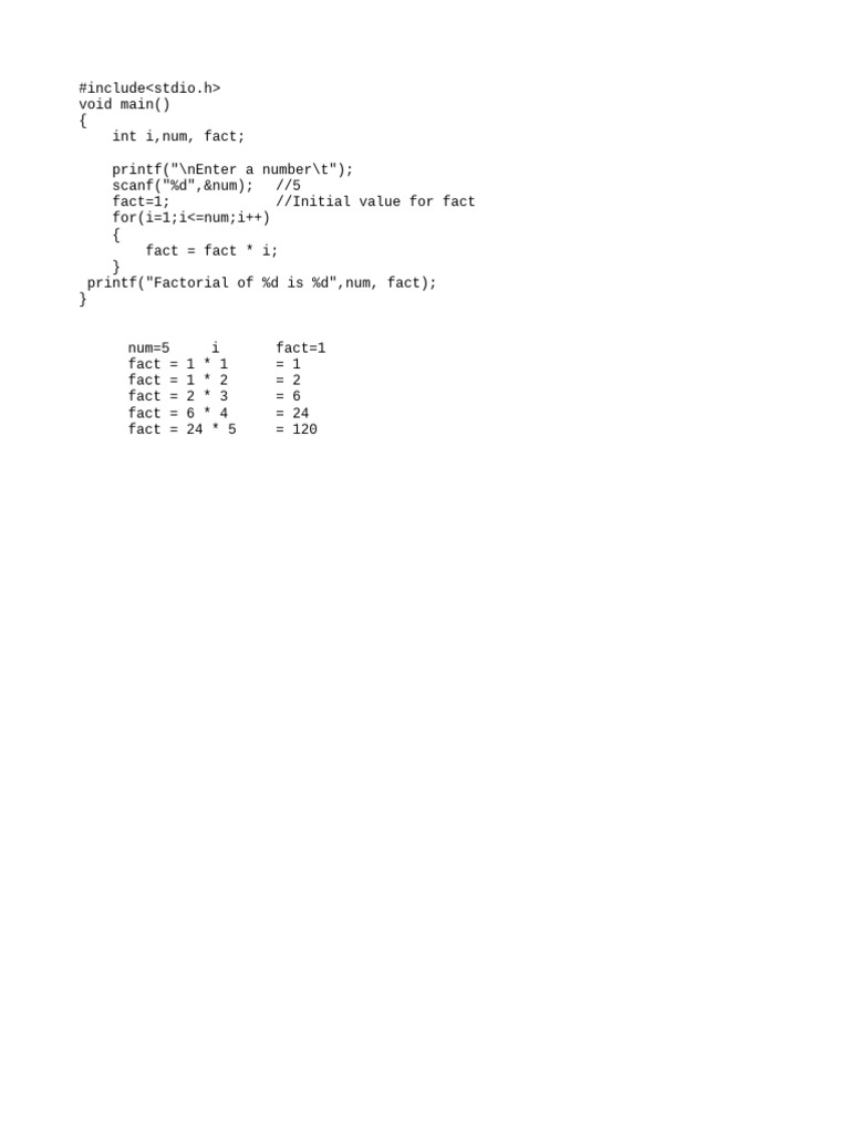 C Program to Calculate Factorial | PDF