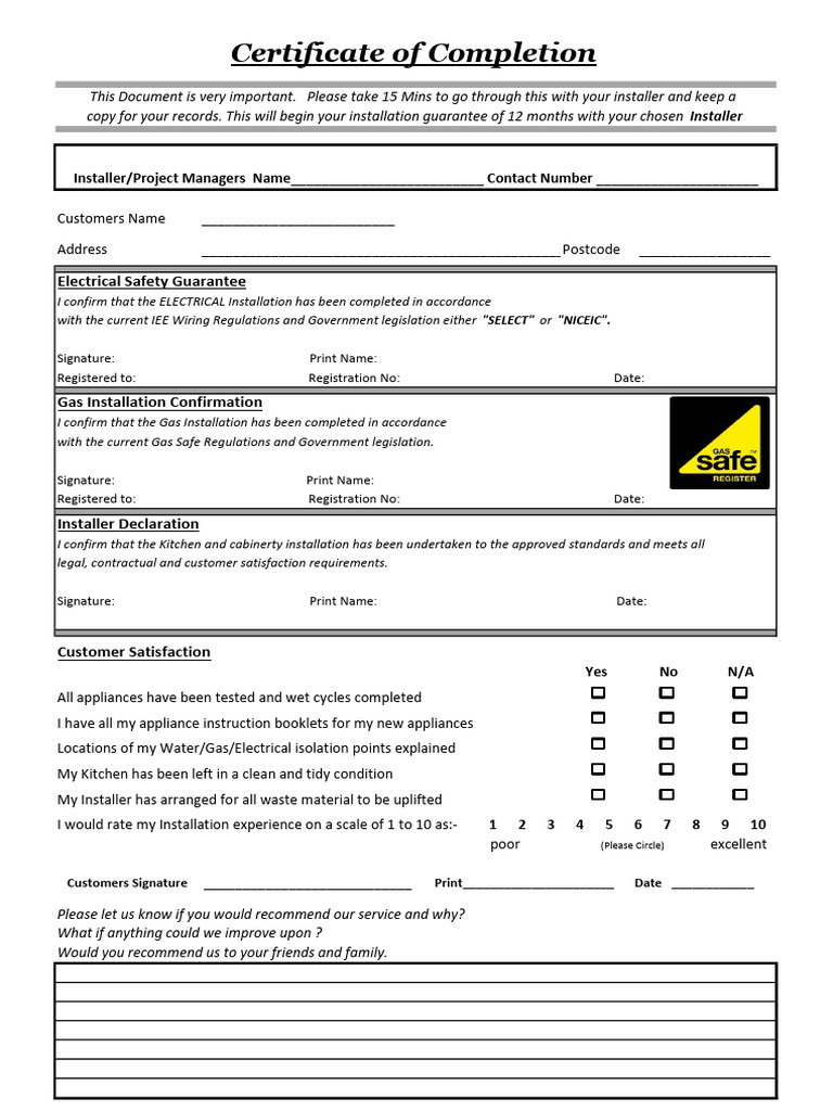 Appliance Installation Completion Form | PDF