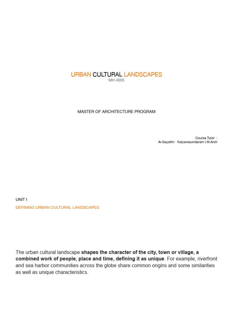Urban Cultural Landscapes - Final | PDF | Landscape | City