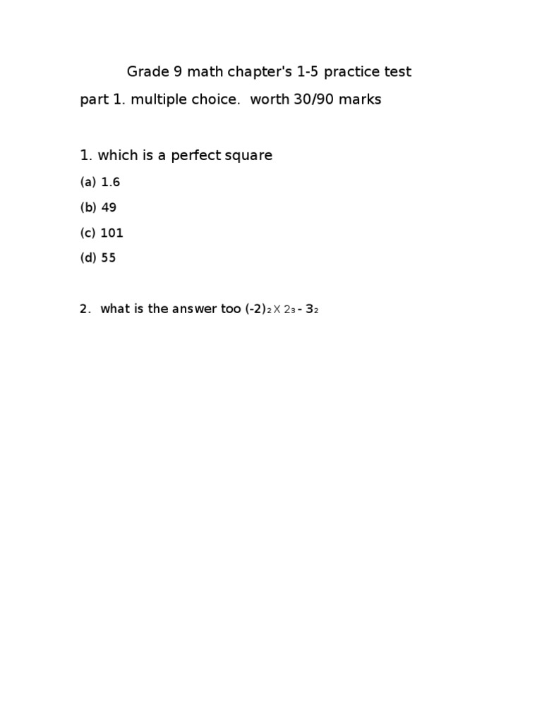 Grade 9 Math Practice Test _ Math Quiz Questions for Class 9 – CAAU
