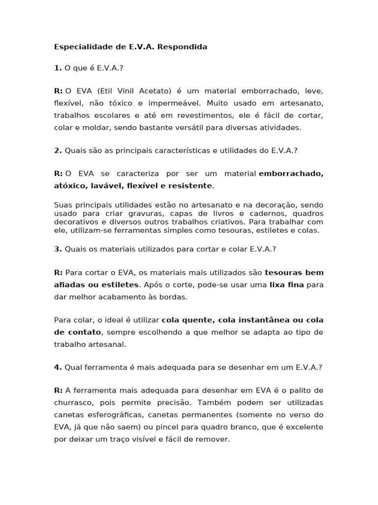 Tudo sobre E.V.A.: Características e Usos | PDF | Caneta