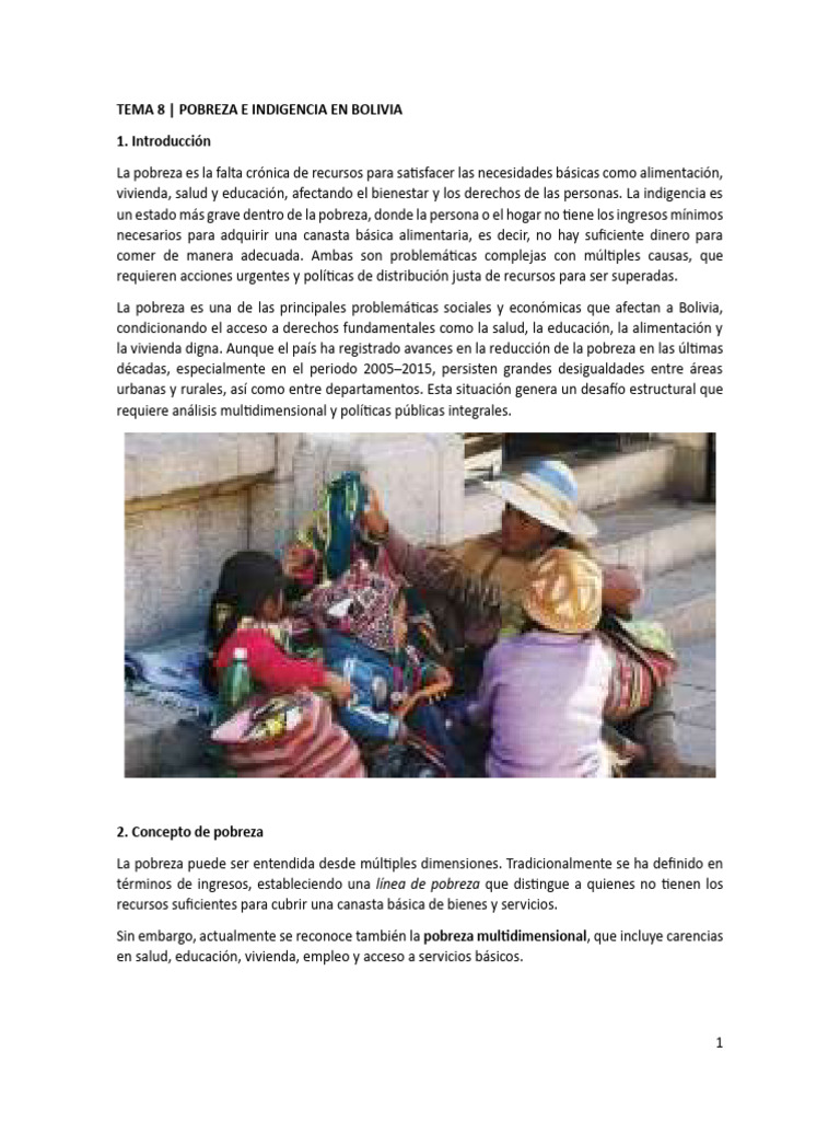 PDF Tema 8 Pobreza e Indigencia en Bolivia | PDF | Pobreza | Pobreza e ...