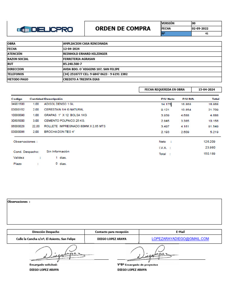 Orden Compra 46 | PDF