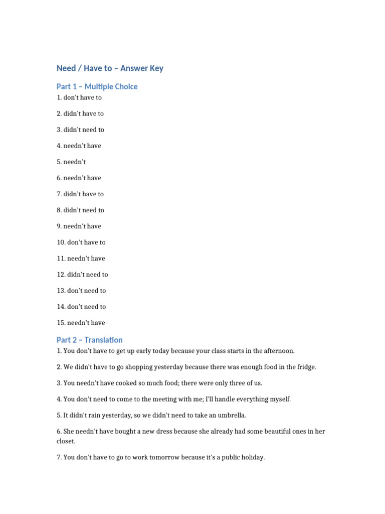 Need Have to Answer Key | PDF