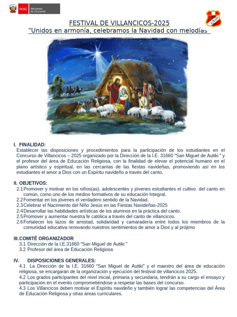 Concurso de Villancicos 2025 en I.E. San Miguel | PDF | Villancicos ...