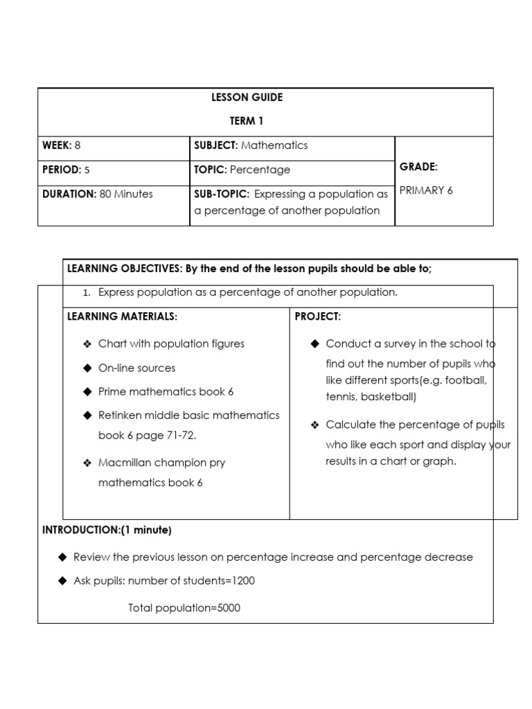 Percentage Calculation Lesson Plan | PDF | Percentage | Mathematics