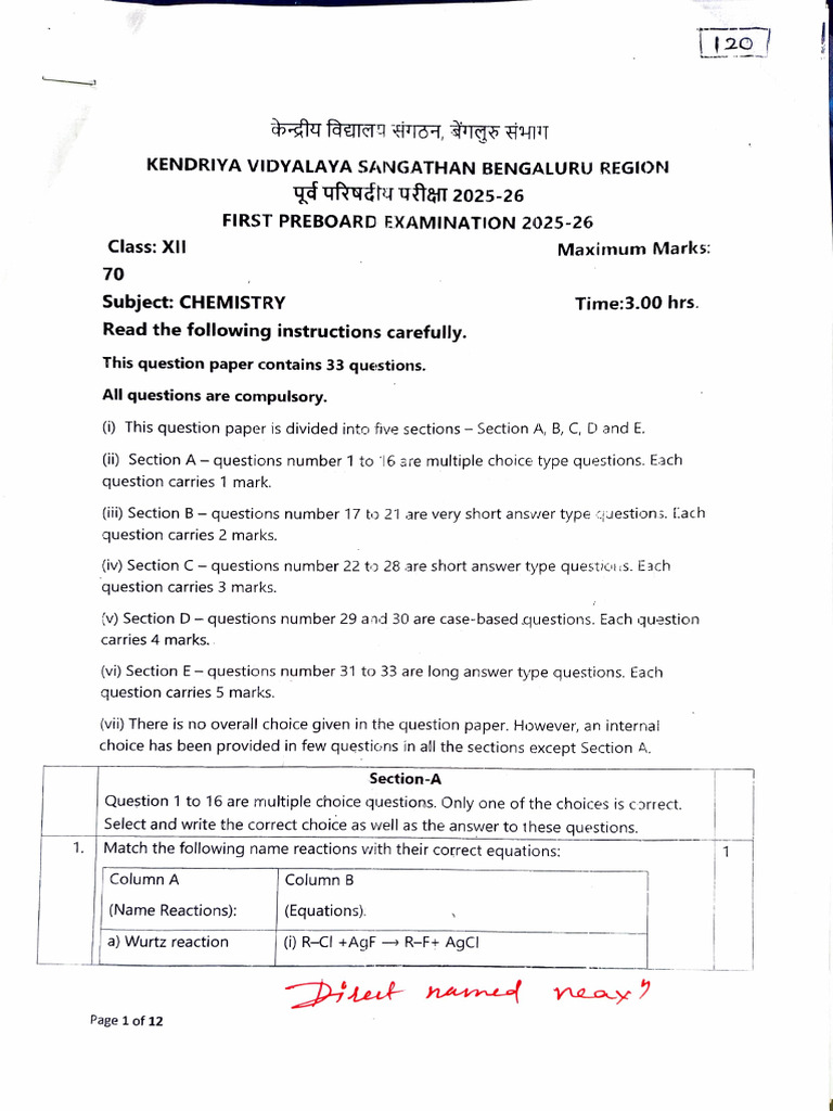 12th Pre Board 1 2025-26 | PDF