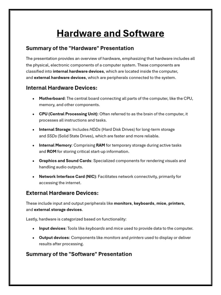Overview of Computer Hardware and Software | PDF | Computer Hardware ...