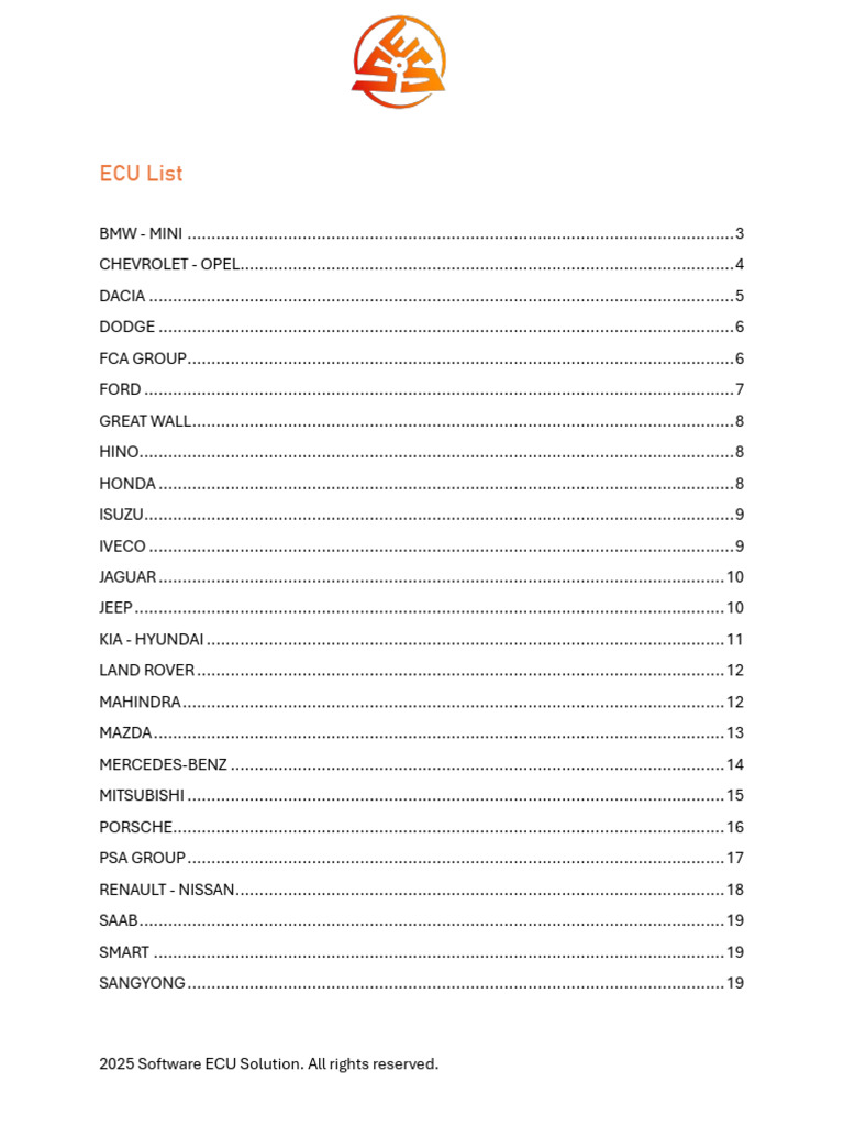 Ecu List Ses | PDF | Motor Vehicle | Vehicle Industry