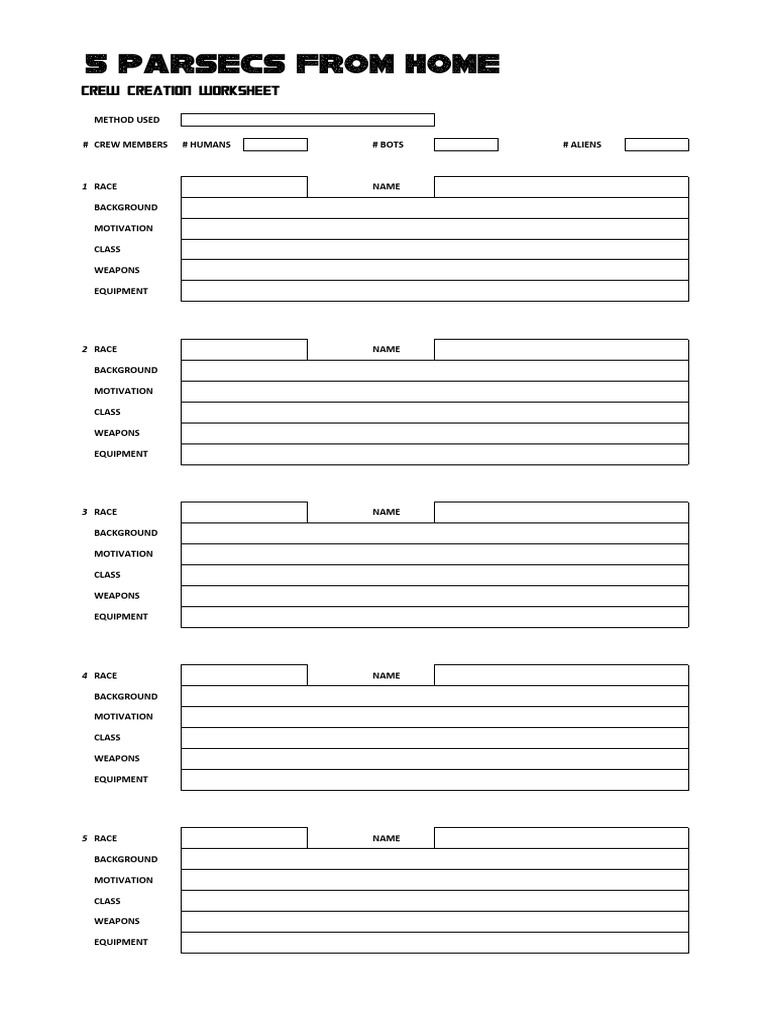 5 Parsecs Crew Creation Worksheet | PDF