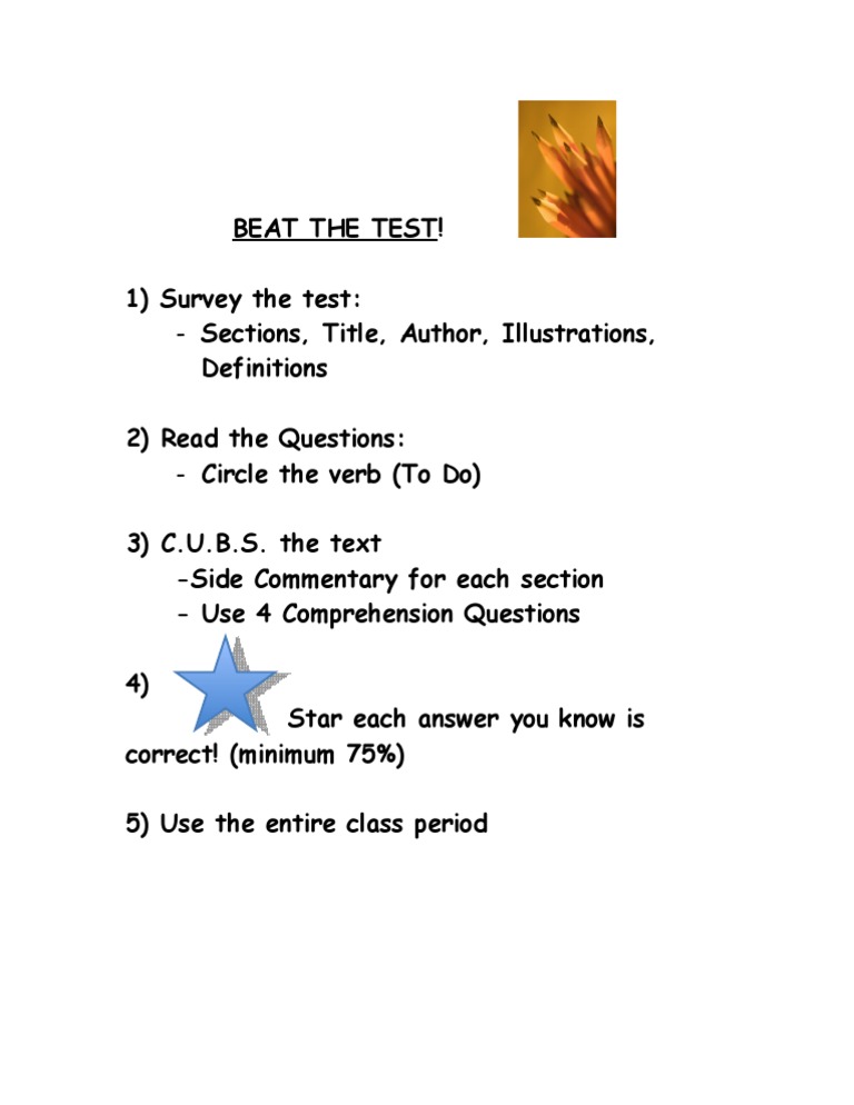 Beat The Test! 1) Survey The Test: Definitions 2) Read The Questions | PDF