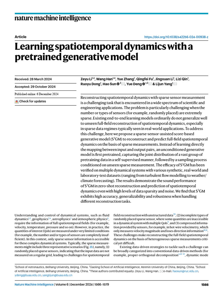 Sparse-Sensor Spatiotemporal Dynamics Model | PDF | Spacetime | Prediction