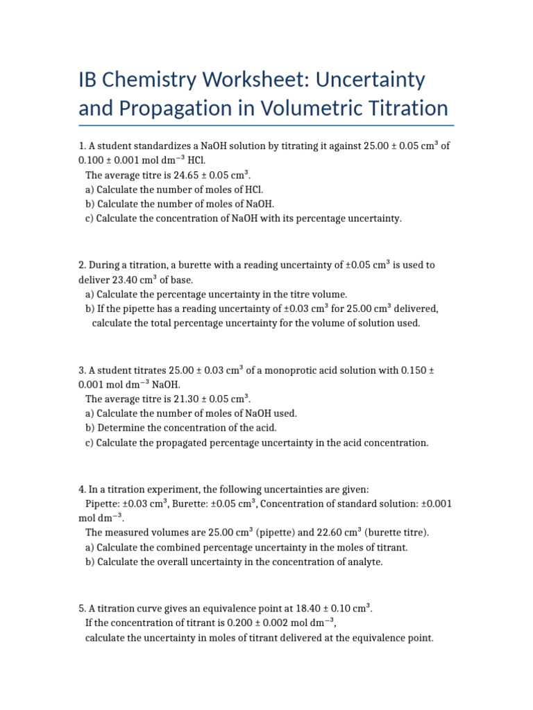 IB Chemistry: Titration Uncertainty Analysis | PDF