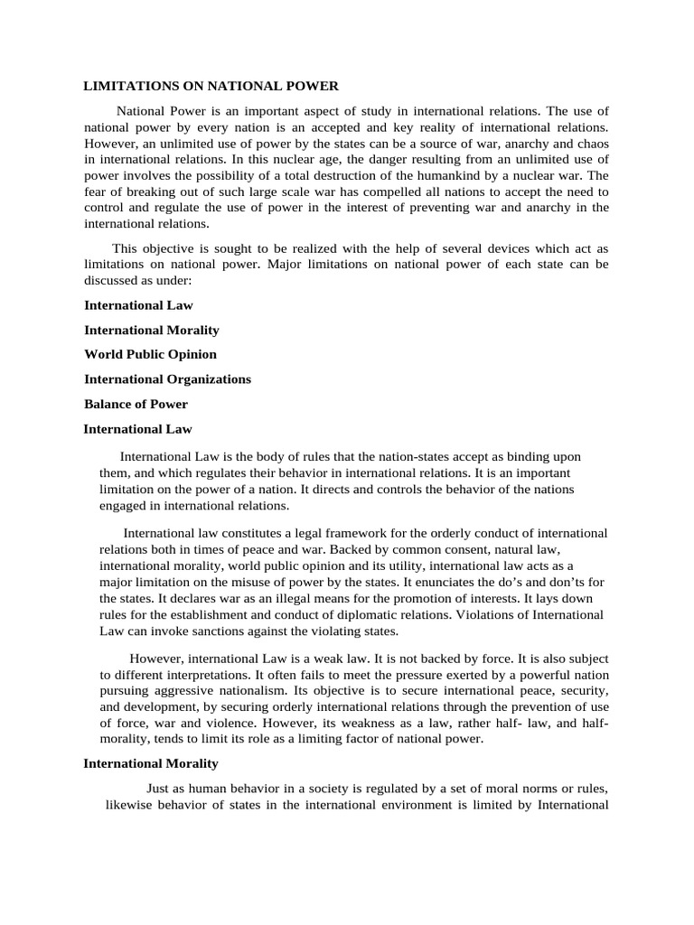 Limitations on National Power in IR | PDF | Nuclear Disarmament ...