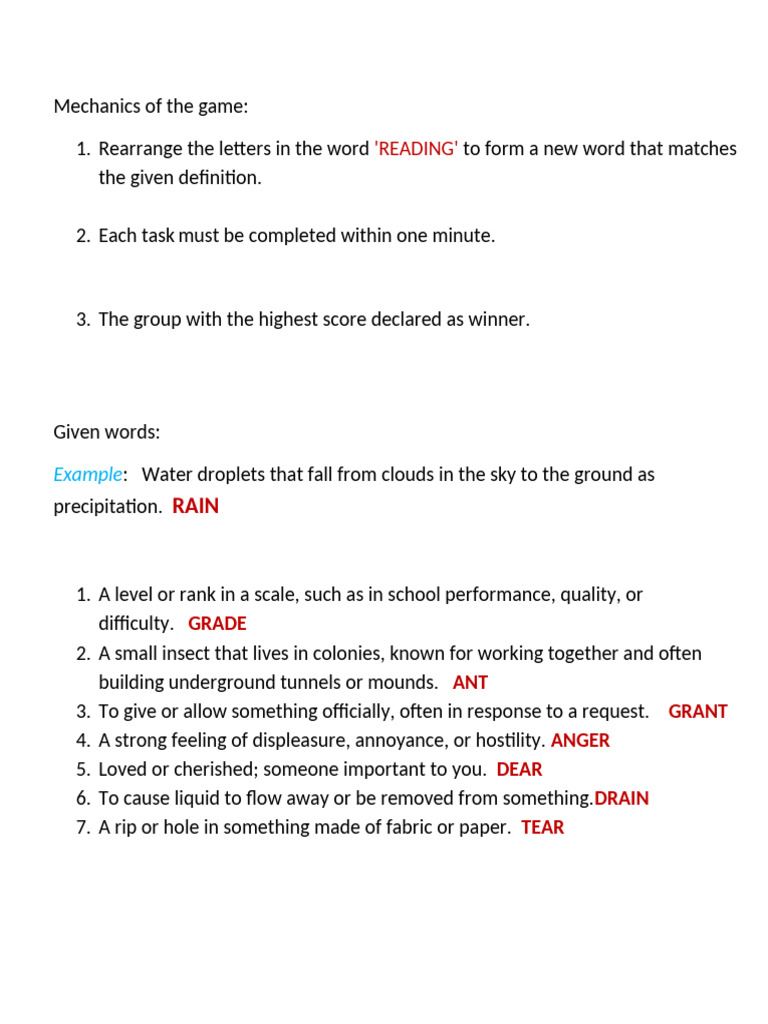 Word Rearrangement Game Mechanics | PDF