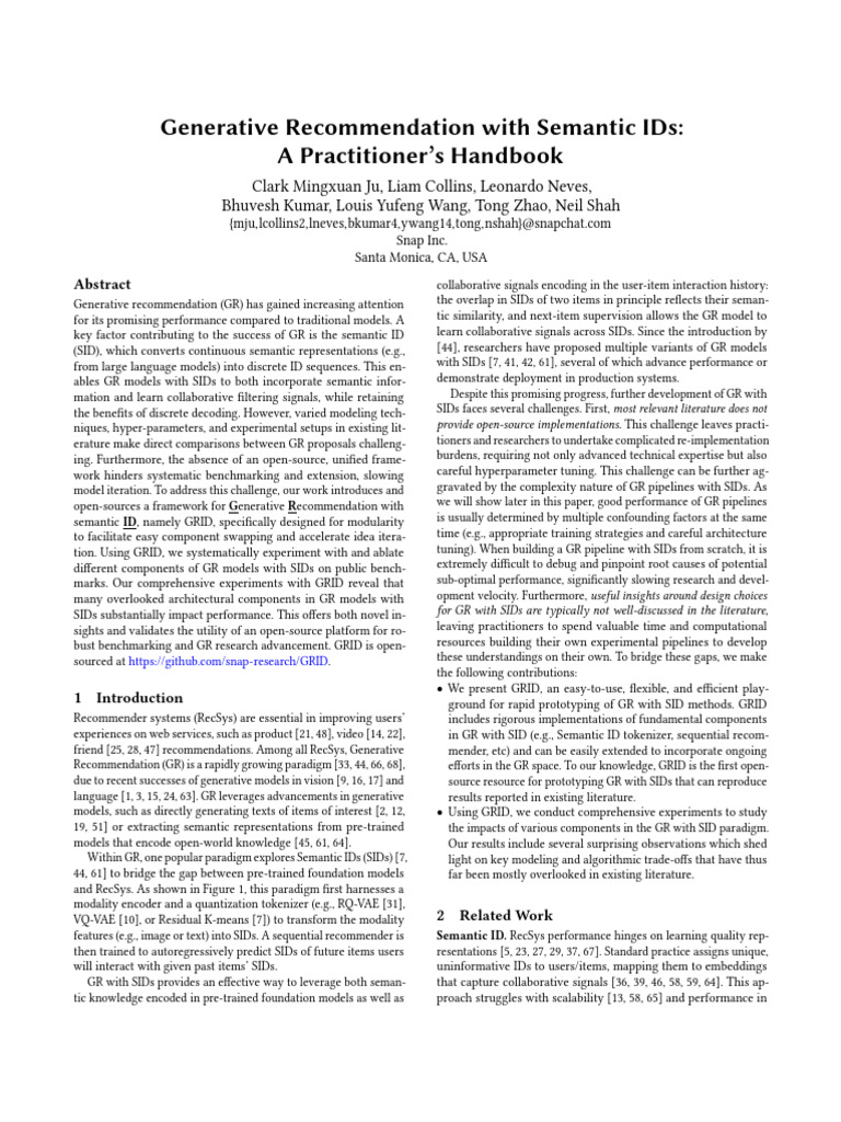 Generative Recommendation With Semantic IDs- A Practitioner’s Handbook ...