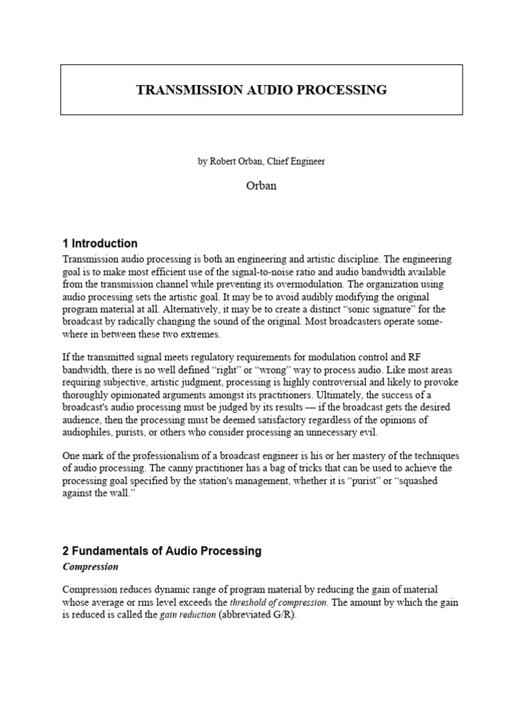 Broadcast Transmission Audio Processing | PDF | Equalization (Audio ...