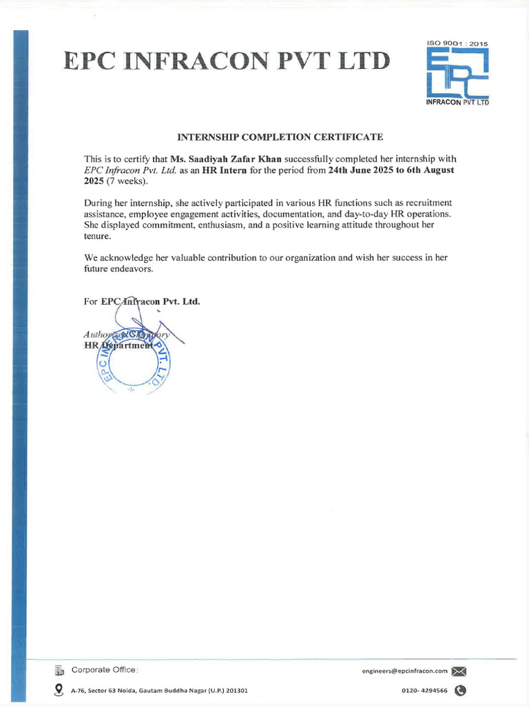 Internship Experience Letter | PDF