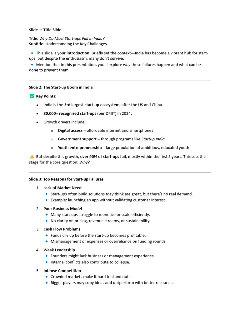 Reasons for Start-up Failures in India | PDF | Startup Company | Small ...