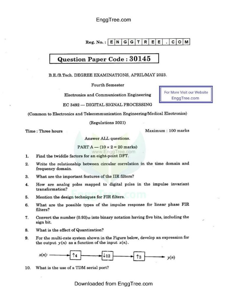 EC3492 Digital Signal Processing Question Paper | PDF