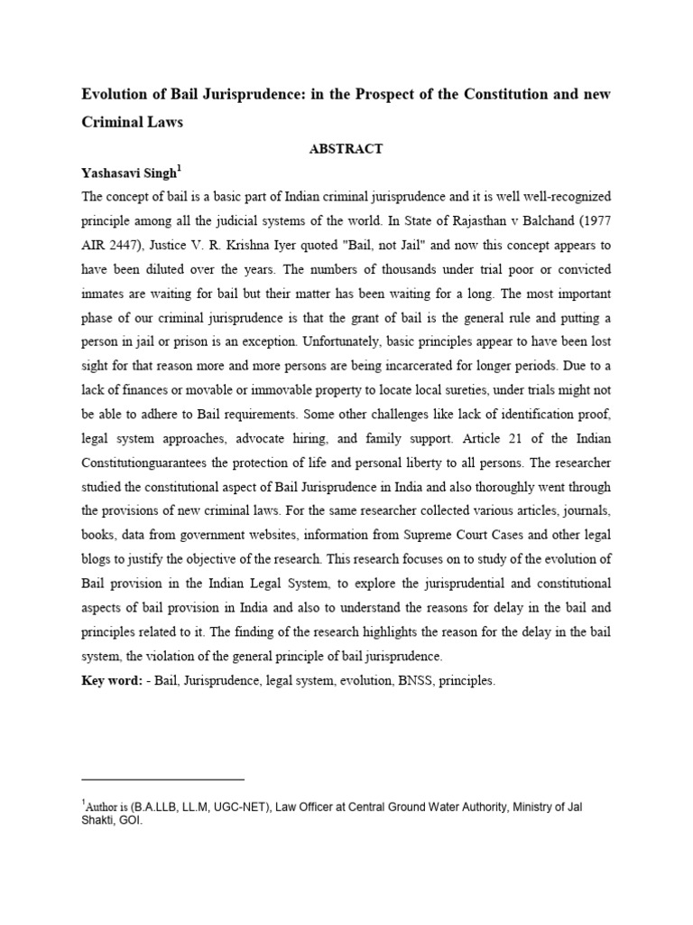 Evolution of Bail Jurisprudence in India | PDF | Bail | Arrest
