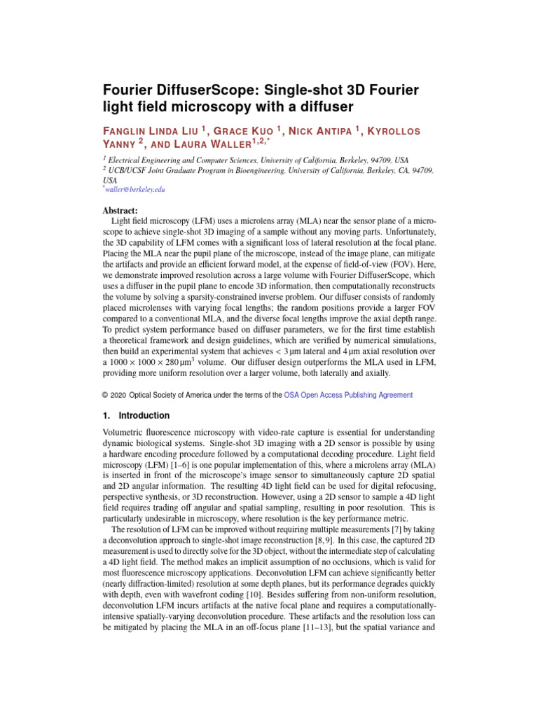 Fourier Diffuserscope: Single-Shot 3D Fourier Light Field Microscopy ...