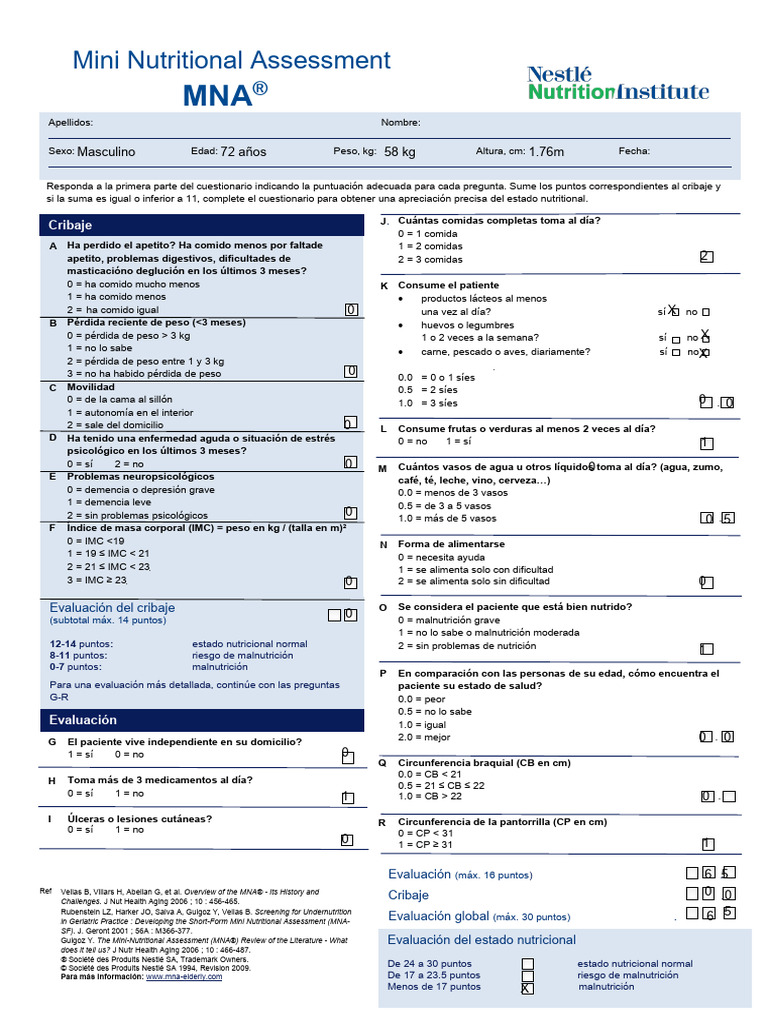 Evaluación Nutricional con MNA® | PDF