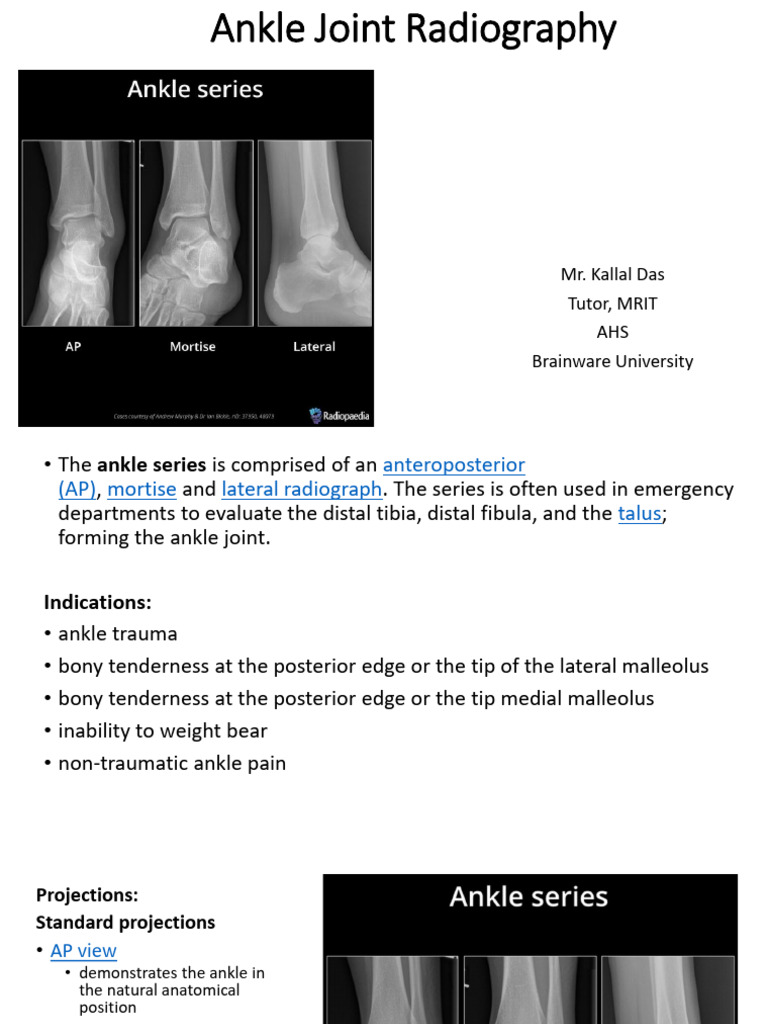 37421 Study Material BPTS503 Ankle Joint Radiography | PDF | Ankle | Joint