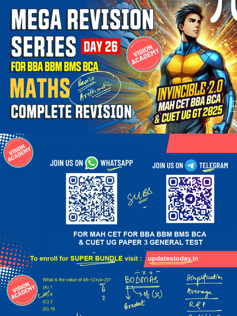 MAH CET BBA BCA CUET UG Math Practice | PDF | Mathematics | Arithmetic