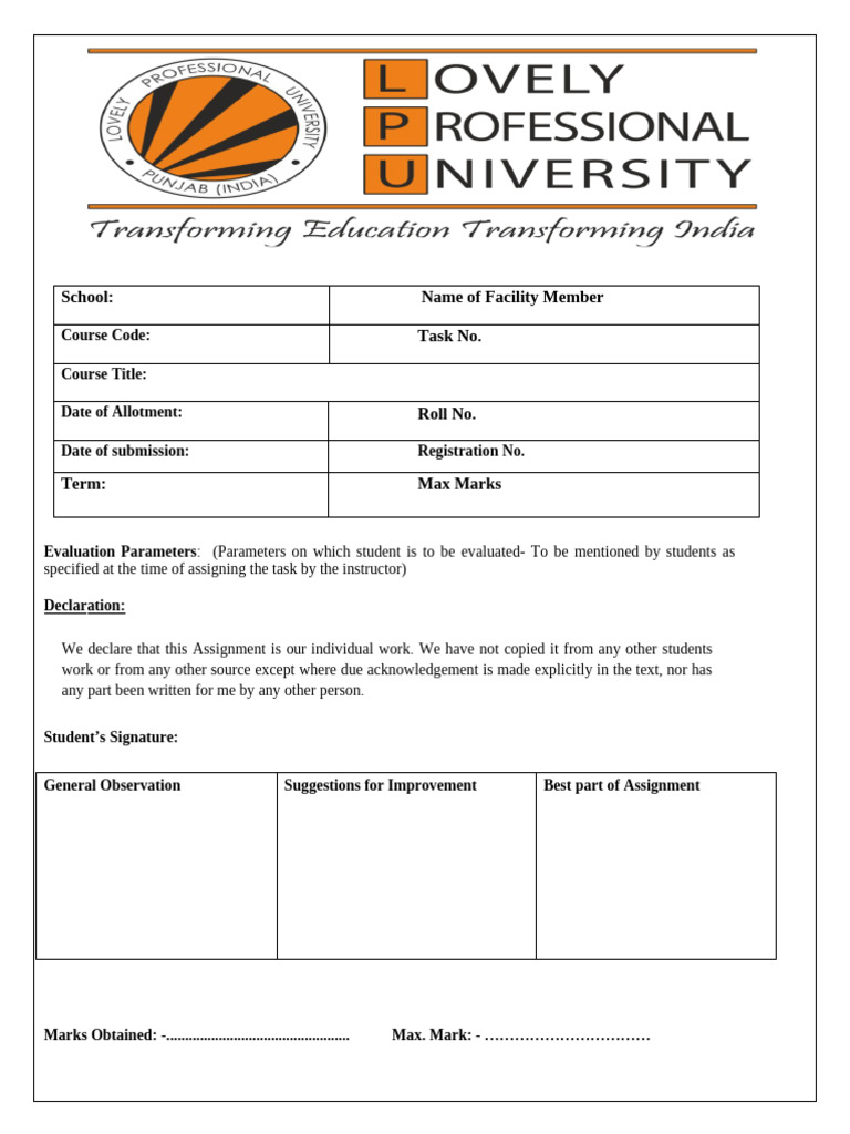 Student Assignment Evaluation Template | PDF