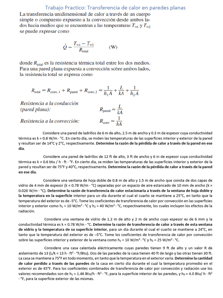 Transferencia de Calor en Paredes y Ventanas | PDF | Transferencia de ...