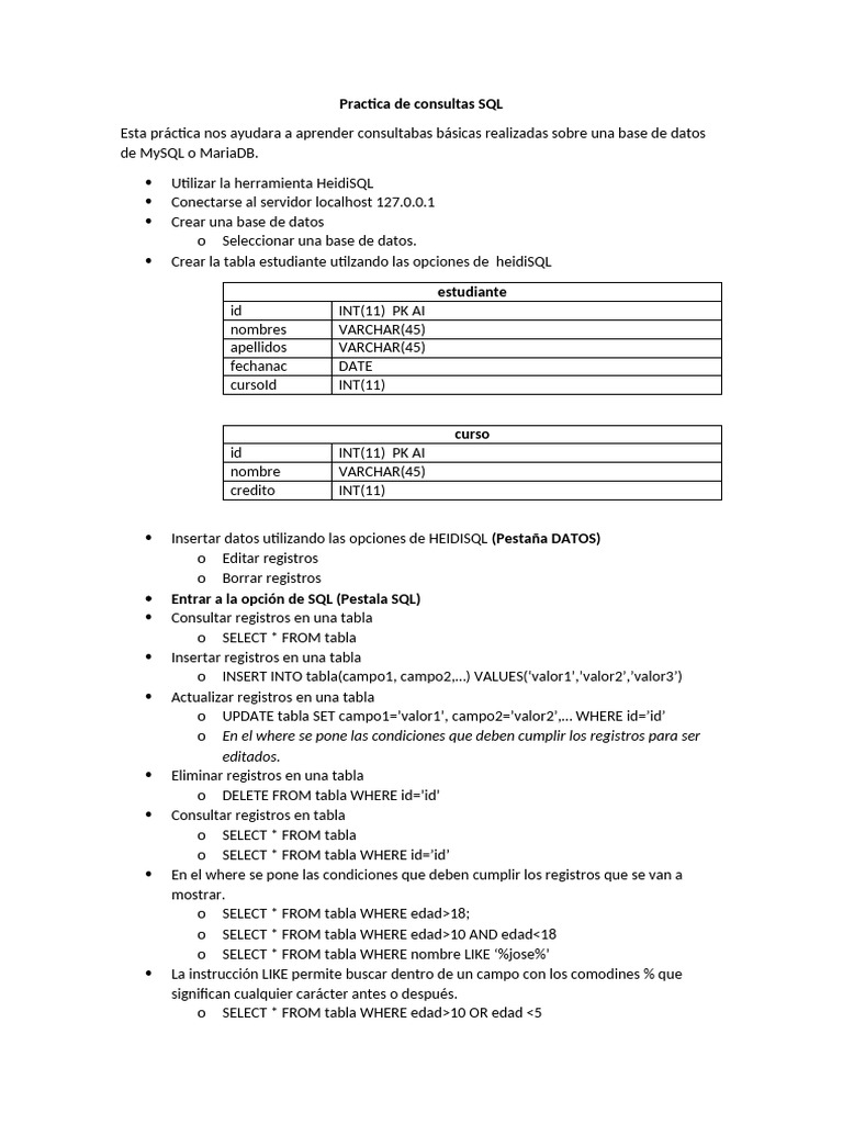 11 - Practica 08 - Consultas SQL | PDF | SQL | Mi sql