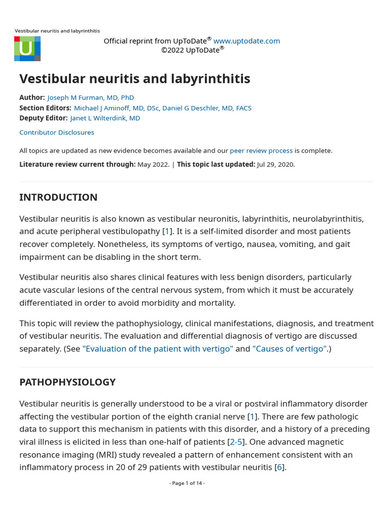 Vestibular Neuritis and Labyrinthitis | PDF | Vertigo | Nervous System