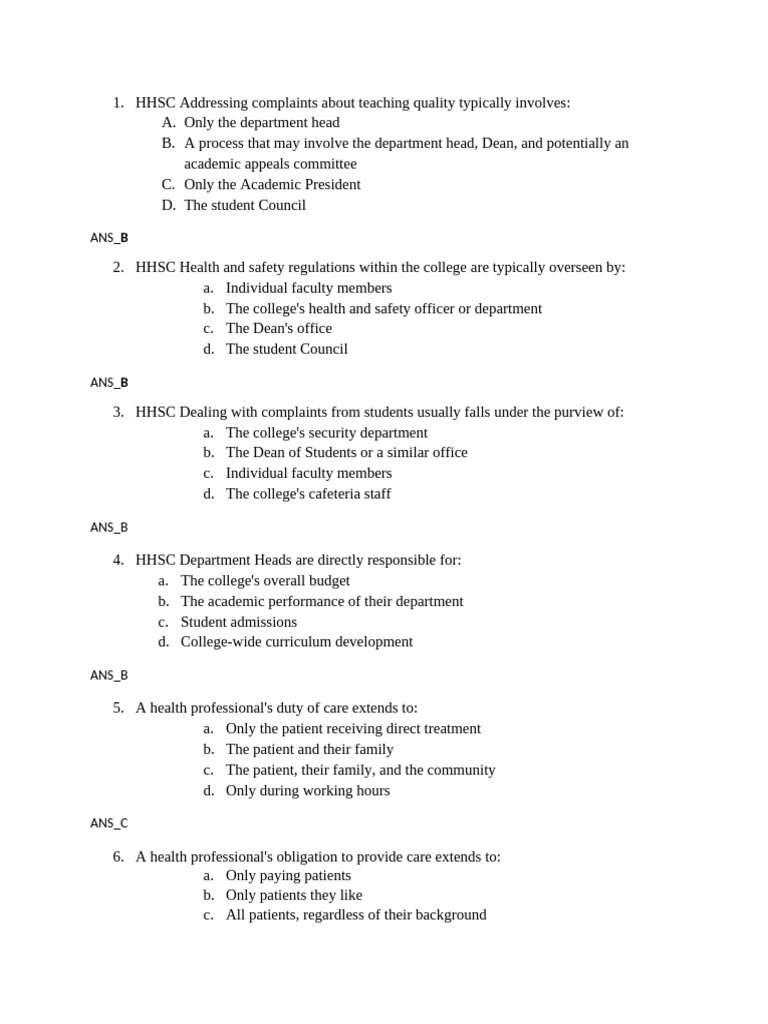 HHSC Health and Safety Guidelines Quiz | PDF | Human Body | Blood
